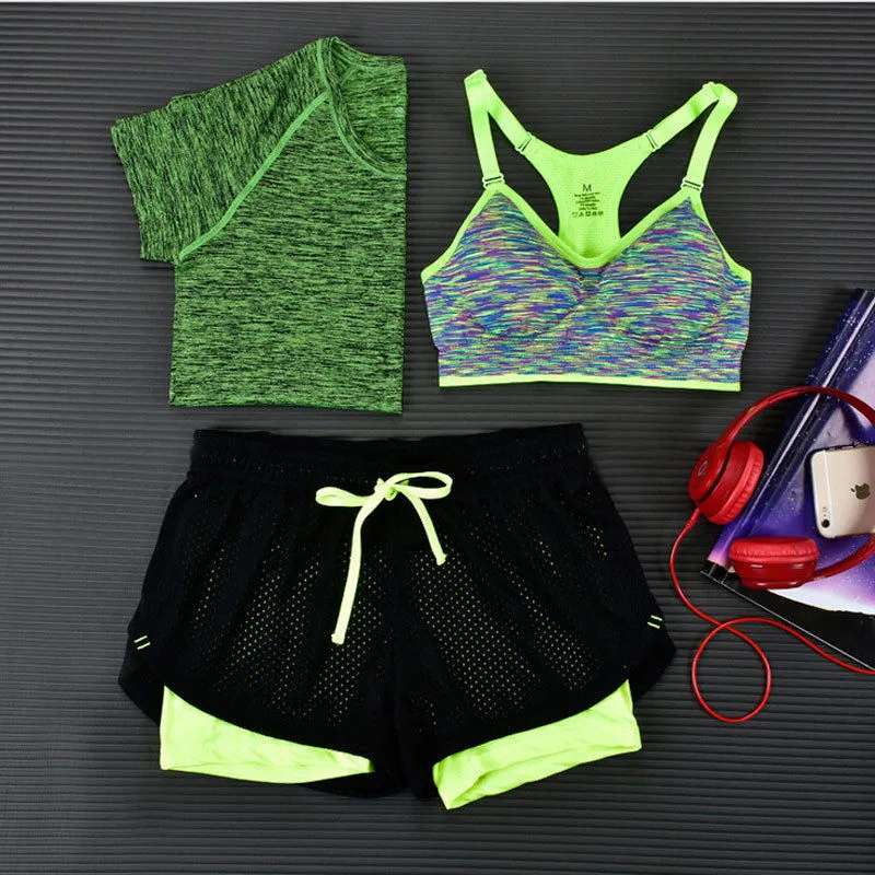 Quick Dry Yoga Set Tees   Sports Bra   Shorts