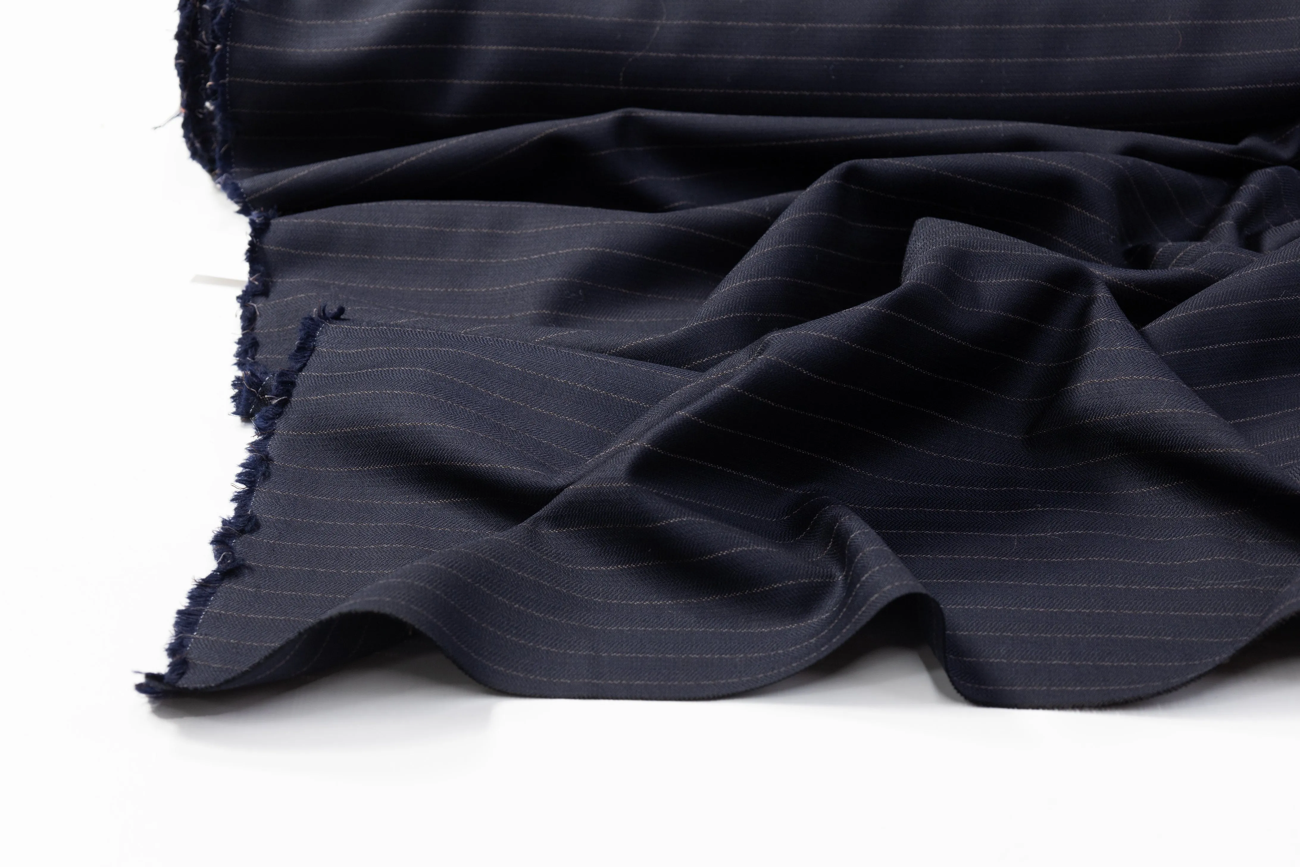 Striped Italian Wool Suiting - Navy Blue