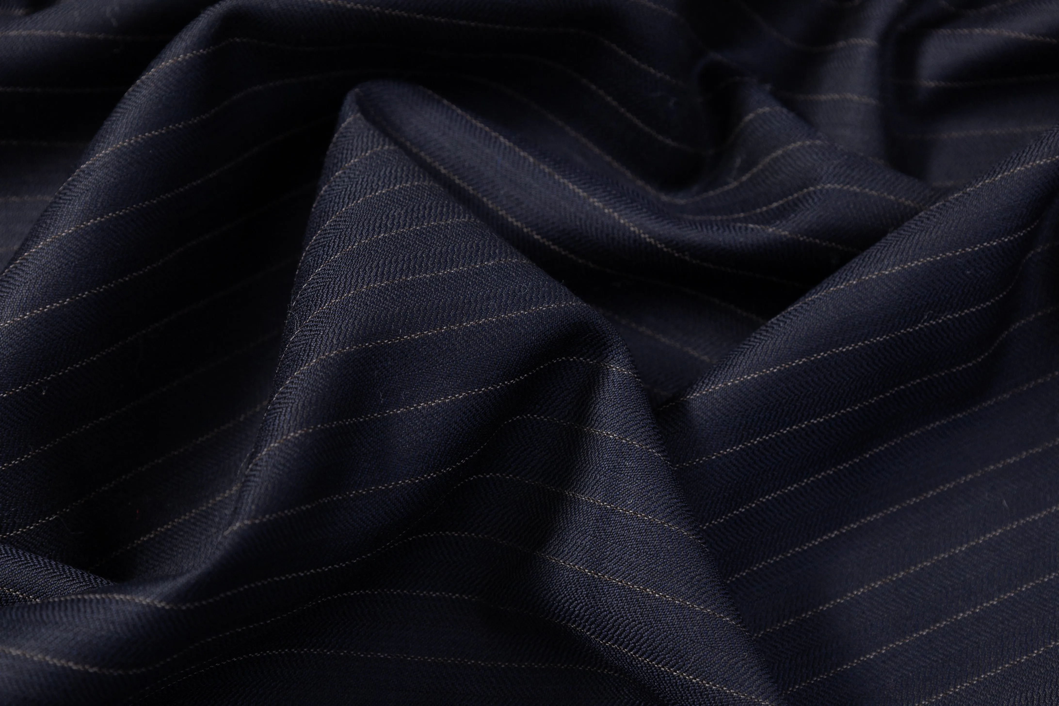 Striped Italian Wool Suiting - Navy Blue