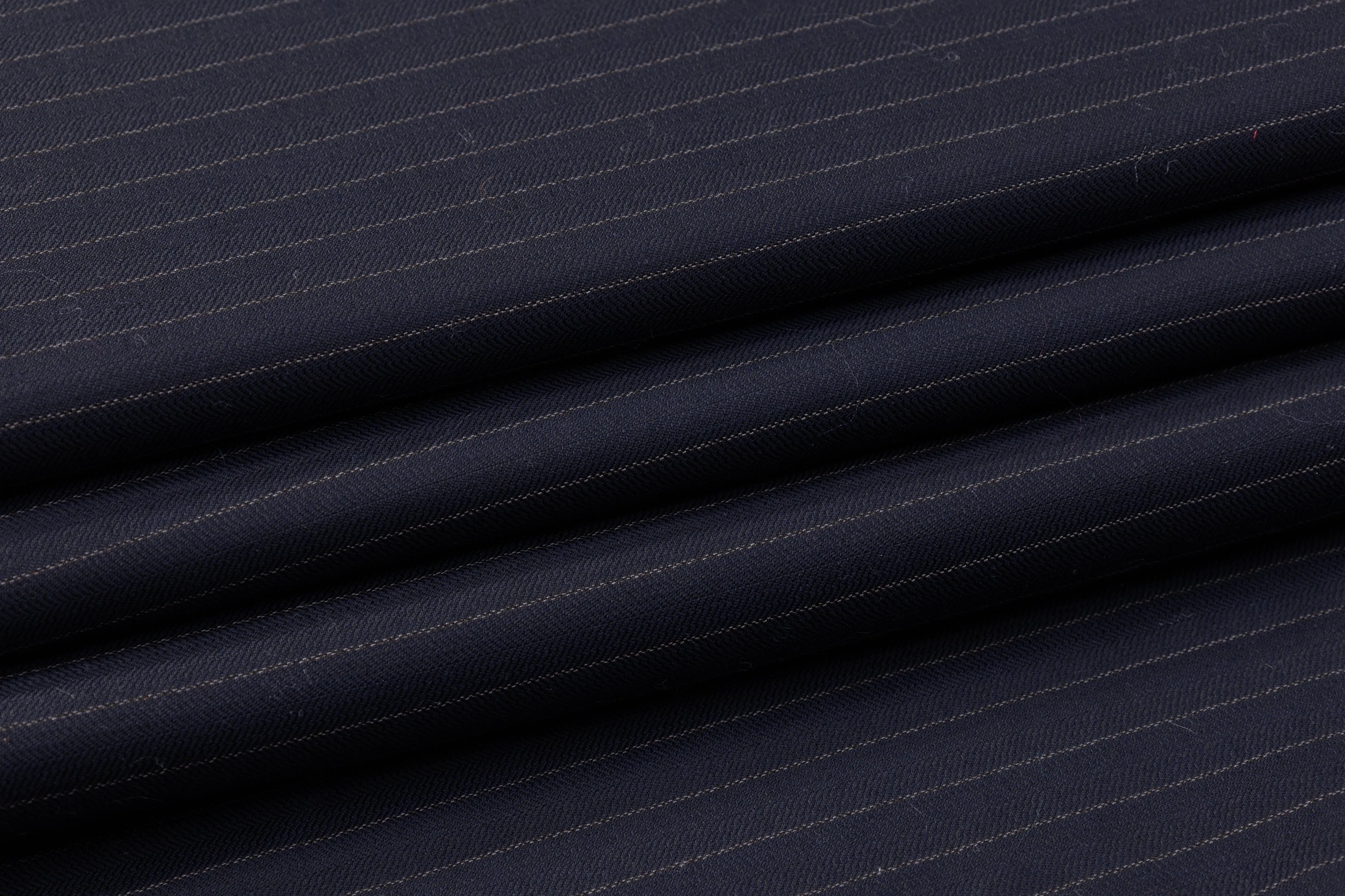 Striped Italian Wool Suiting - Navy Blue