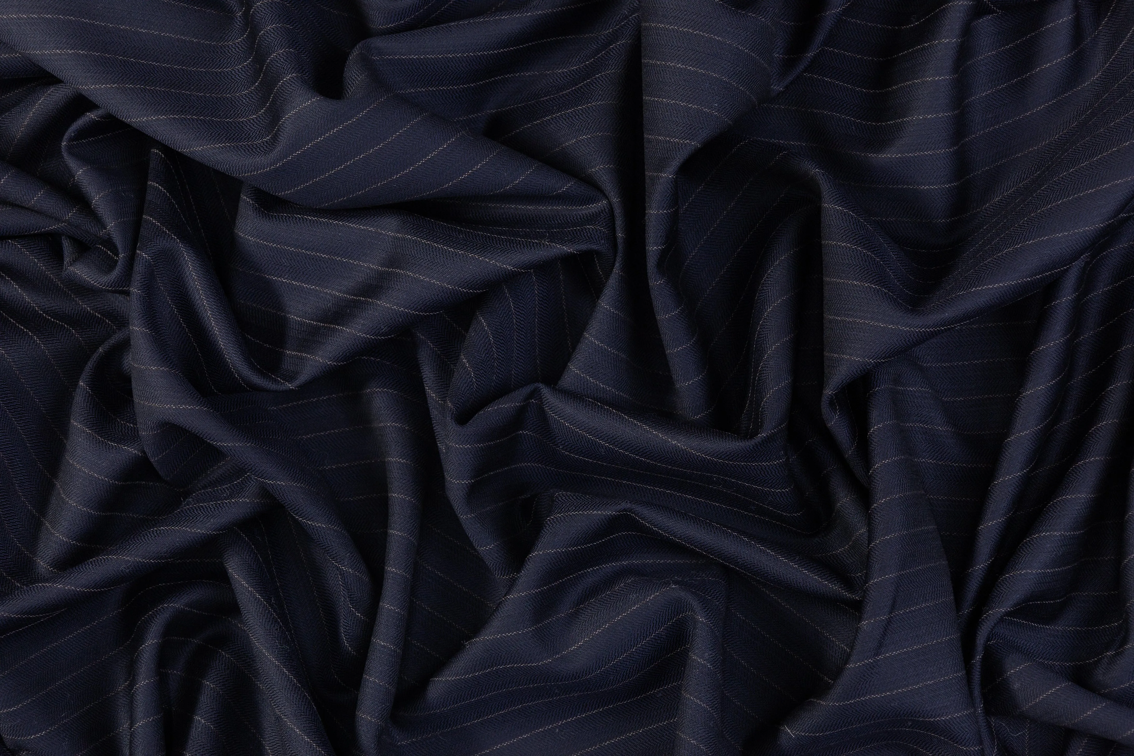 Striped Italian Wool Suiting - Navy Blue