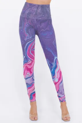 Swirling Marble Galaxy Printed Leggings