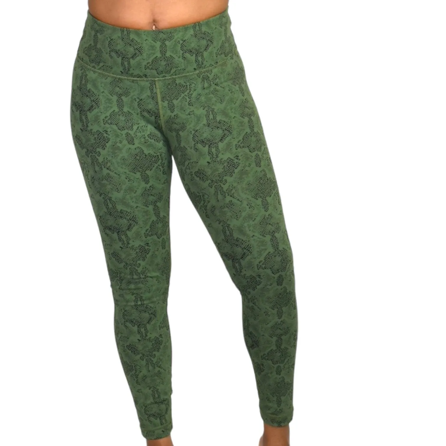 Vimmia Leggings Green Snake Python Print High Waist Stretch Activewear Size Small