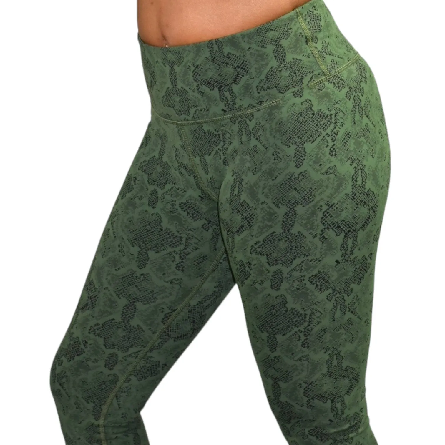 Vimmia Leggings Green Snake Python Print High Waist Stretch Activewear Size Small