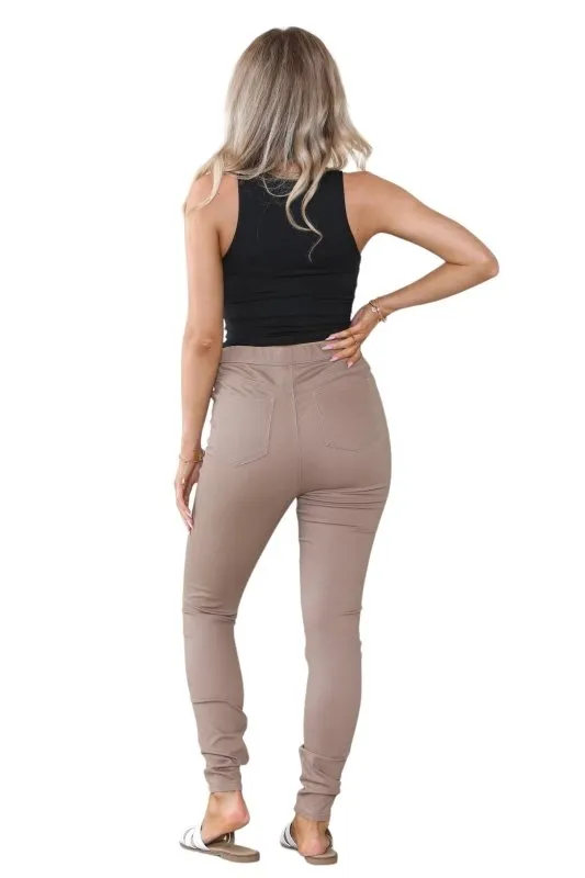 Women's Mocha, Pink, Light Mint, Navy High Waisted Skinny Fit Stretch Jeans Denim Jeggings with Elasticated Waist - Smart Casual Summer Fashion Trousers Leggings